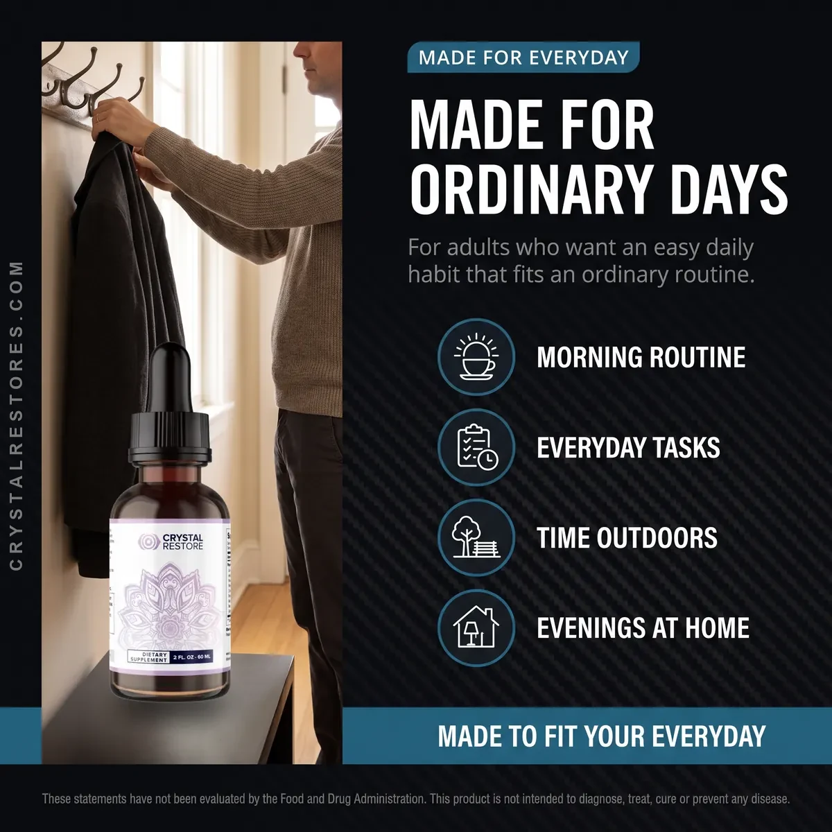 Crystal Restore is made for ordinary days: adults who want easy daily focus and clarity support