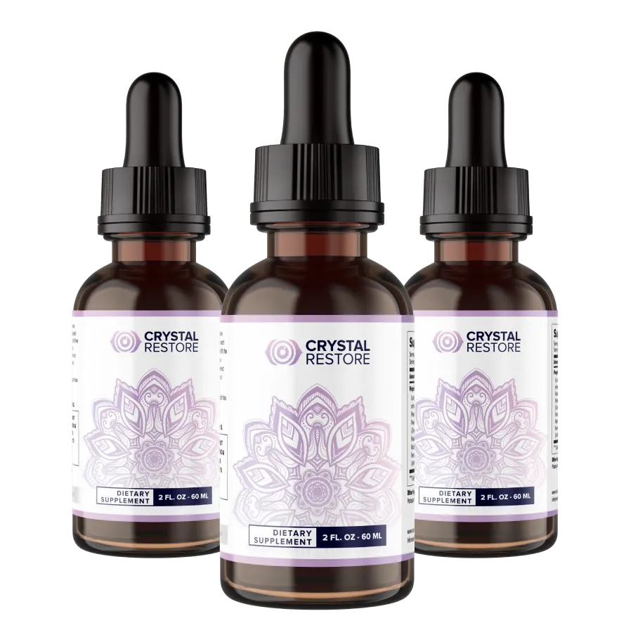 Crystal Restore nootropic liquid drops available in 1, 3 and 6-bottle packages